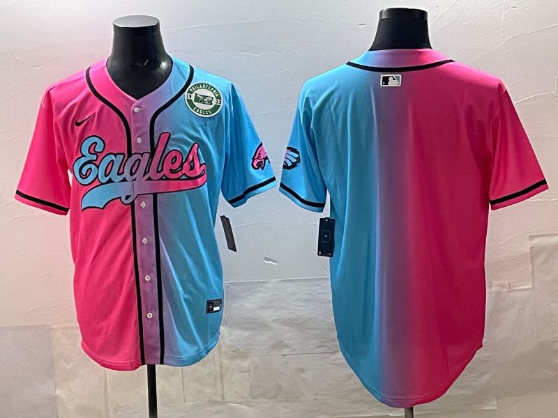 Men 2025 Philadelphia Eagles Blank Blue pink Nike Limited NFL Jersey style 06